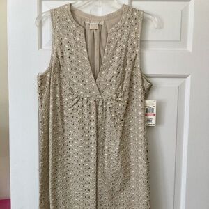 Michael Kors Cotton Gold Metallic Eyelet Shift Dress Sz. 10 NWT